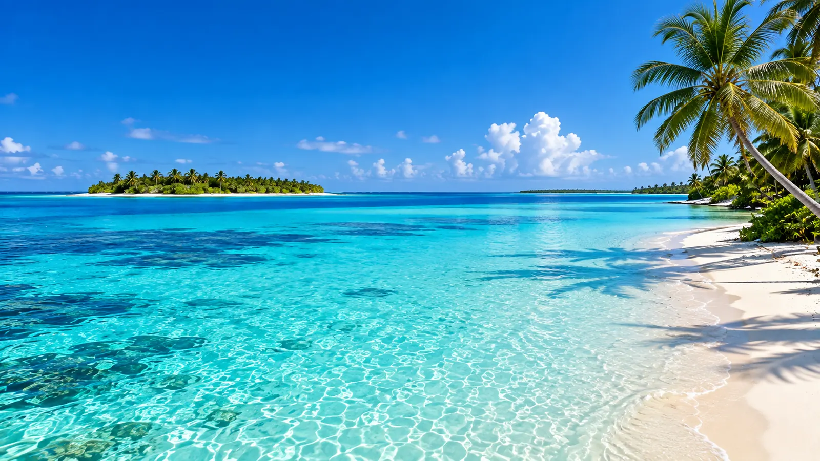 Clear lagoon and white sand beach in Lakshadweep